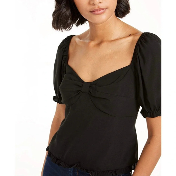 ASH & VIOLET Black Pleated Pouf Square Neck Top - Picture 2 of 3